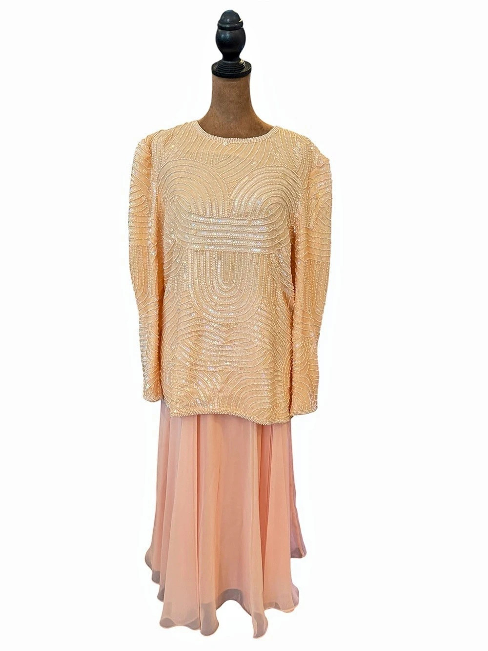 Vintage Joan Leslie Talbots Silk Beaded Top Chiffon Midi Skirt Medium Elegant